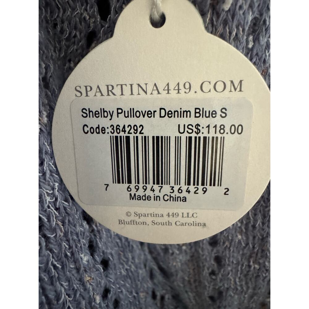 NWT Spartina 449 Shelby Pullover Denim Blue Pointelle Linen Sweater S - Picture 3 of 11